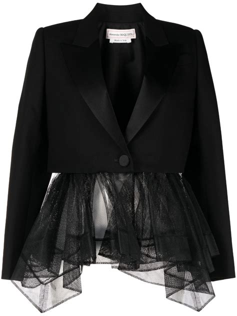 Alexander Mcqueen Peplum Tulle Single Button Jacket In Black ModeSens