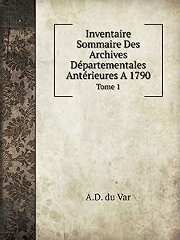 Inventaire Sommaire Des Archives Book By Morbihan France