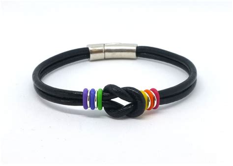 Rainbow Pride Bracelet Mens Or Couples Meaningful Black Etsy In 2020