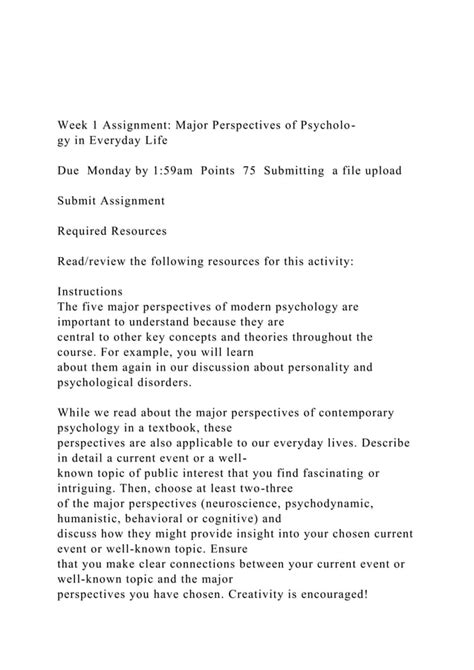 Week Assignment Major Perspectives Of Psycholo Gy In Ever Docx