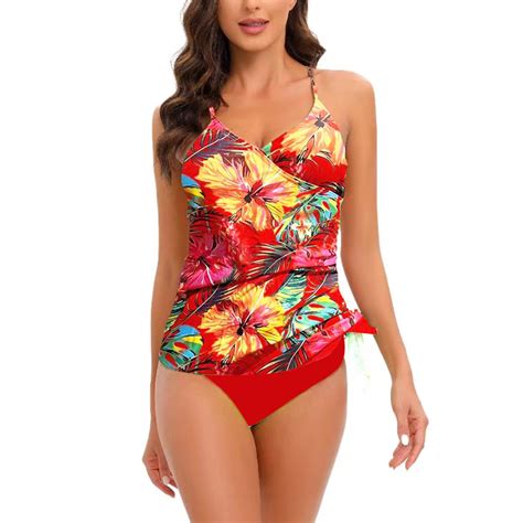 Tankini Two Piece Bikini Sets For Women Fashion Flower Print Bathing