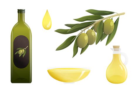 Olive Oil Bottle And Olives Set Olive Branch Oil Drop Bottle Of Oil