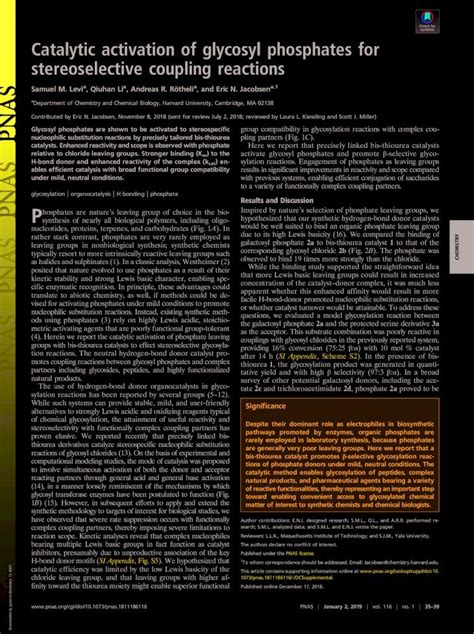 Pdf Catalytic Activation Of Glycosyl Phosphates For · Catalytic Activation Of Glycosyl