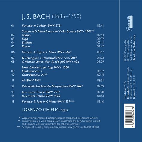 Bach Fragments Organ Works Passacaille