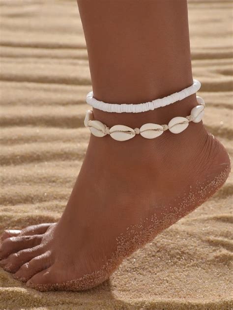 2 piezas Pulsera tobillera con diseño de concha Moda de Mujer Ankle