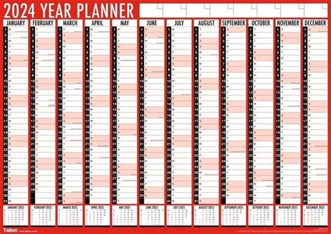 2024 Wall Planner Calendar A1 Size 84cm X 59cm Full Year To View