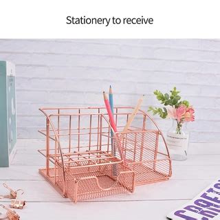 Rose Gold Desk Organizer With Drawer Multi Use Metal Desktop Organizer