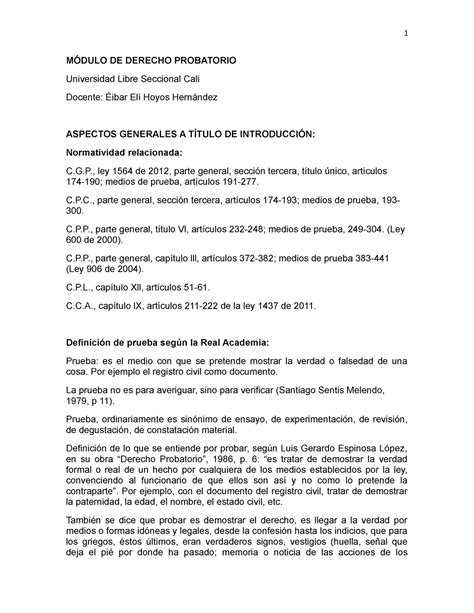 Módulo de derecho Probatorio MÓDULO DE DERECHO PROBATORIO Universidad