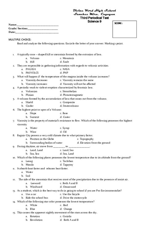 Science 9 Third Periodical Exam Reviewer Volcanoes Nbkomputer