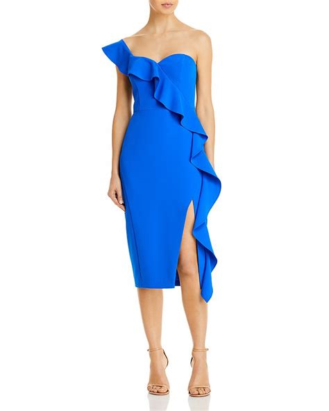 Aidan Mattox Womens Crepe One Shoulder Ruffle Sheath Dress In 蓝色 Modesens