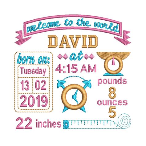 Birth Announcement Embroidery Design Birth Stat Machine Embroidery