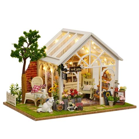 Sunshine Greenhouse Flower Shop Diy Dollhouse With Music Cover Light 3d