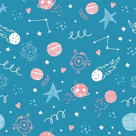 Premium Vector Seamless Space Pattern Rockets Stars Planets The