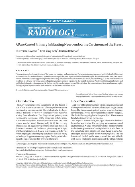 PDF A Rare Case Of Primary Infiltrating Neuroendocrine Carcinoma Of