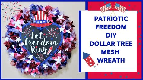 Dollar Tree Wreath Patriotic Red White Blue DIY Dollar Tree Mesh