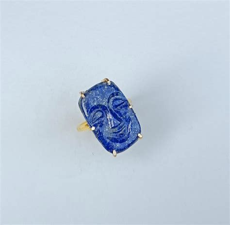 Beautiful Face Ring Moon Face Carving Lapis Lazuli Jewelry Handmade