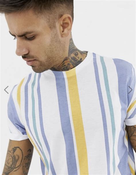 Asos Design Relaxed Vertical Stripe T Shirt With Roll Sleeve How To