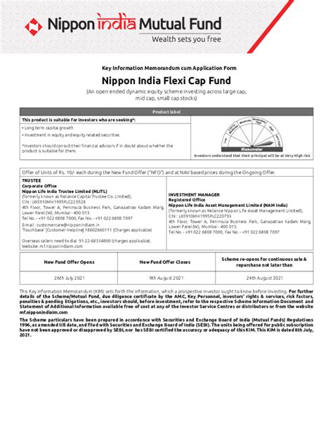 Fillable Online Key Information Memorandum Cum Application Mutual