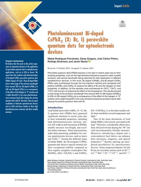 Pdf Photoluminescent Bi Doped Cspbx3 X Br I Perovskite Quantum