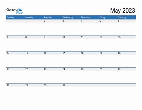 May 2023 Monthly Calendar (PDF, Word, Excel)