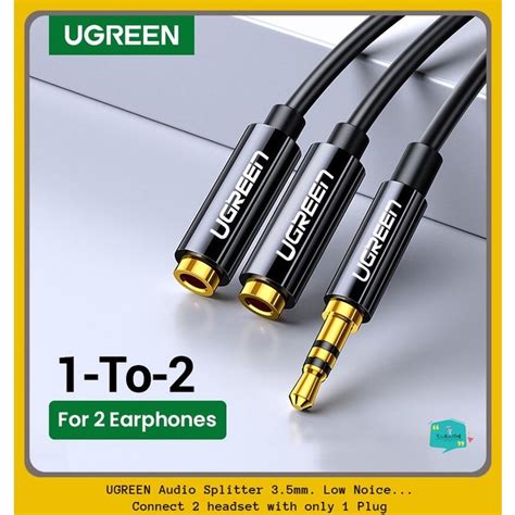 UGREEN Kabel Audio Splitter Y Headset Jack 3 5mm AUX 1 To 2 Earphone