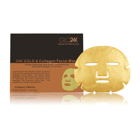 24k Gold And Collagen Facial Mask Pack Of 5 Glo24k