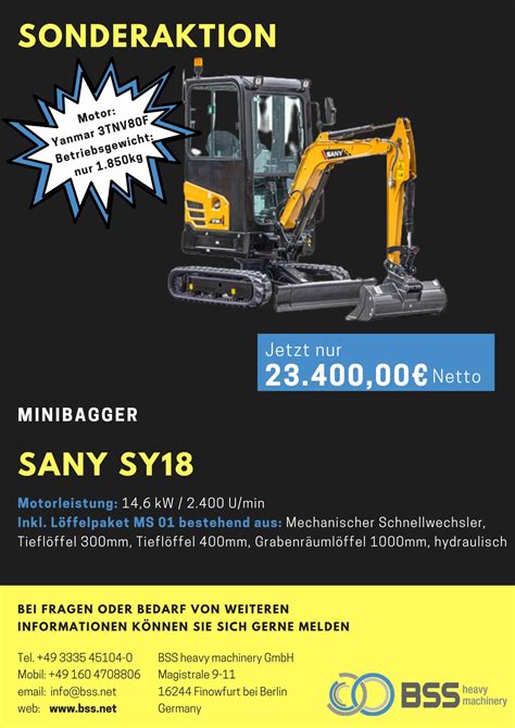 Sonderangebot Minibagger SANY SY18C BSS Heavy Machinery GmbH