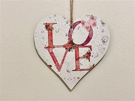 Love Heart 15cm Decoupaged Wooden Plaque Etsy Uk