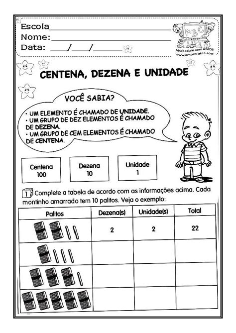 Atividades Educativas Unidade Dezena E Centena