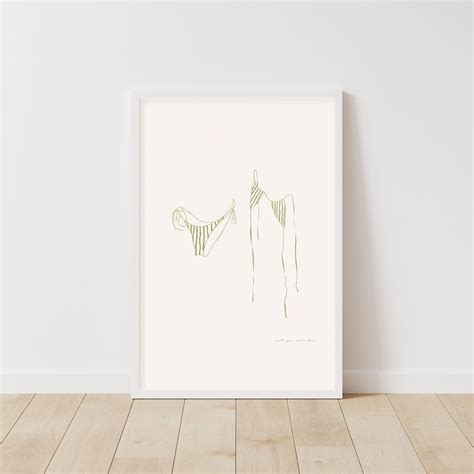 Skinny Dip Stripe Tropical Green Stripe Bikini Line Drawing Line Drawing Art Print Beach
