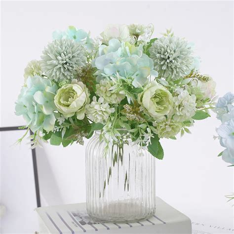 Artificial Peony Flowers Silk Hydrangea Bouquet Vintage Wedding Silk