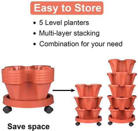 Stackable Planter 5 Tier Vertical Garden Planter With Wheels And Tools For Vegetables Flowers