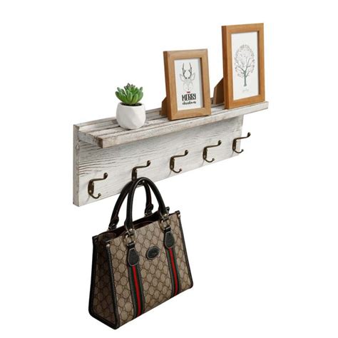 Rustic Entryway Coat Hooks with Storage Shelf, Rustic White - OROPY