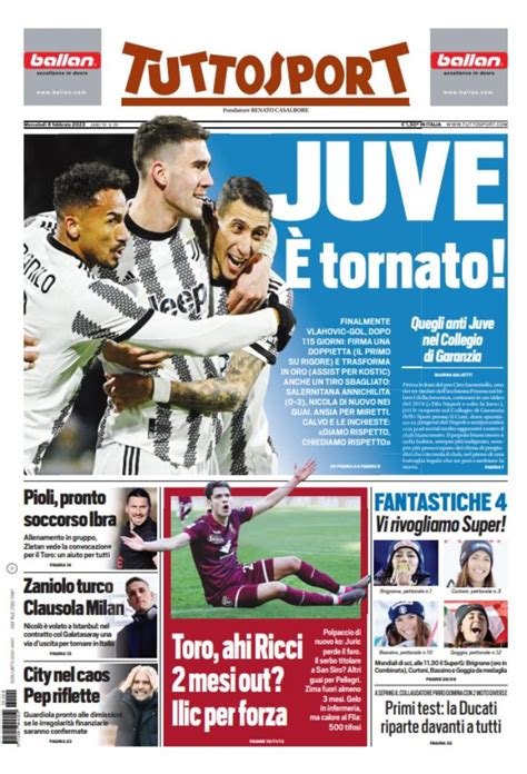 PRIMA PAGINA Tuttosport Juve E Tornato