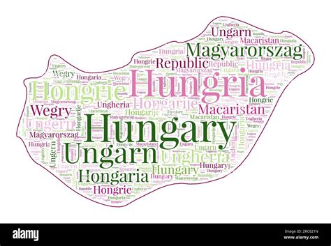 Hungary Shape Filled With Country Name In Many Languages Hungary Map