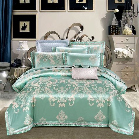 Tiffany Blue And Gold Fancy Bohemian Baroque Style Full Queen Size Bedding Sets