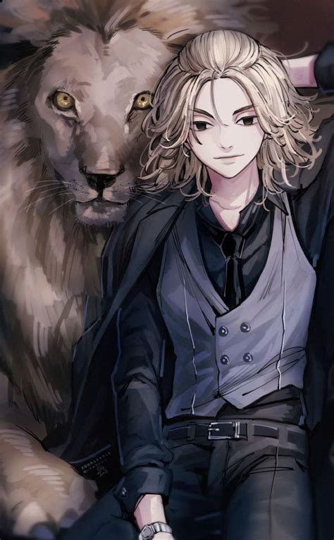 An Anime Character Sitting Next To A Lion