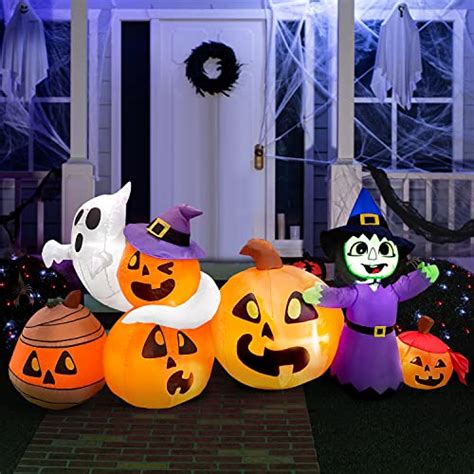 Joiedomi Halloween Inflatable Ft Long Pumpkin Patch Witch And Ghost