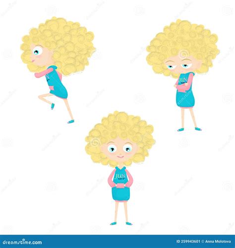 A Girl With Blue Eyes And Curly Blonde Hair Stock Illustration Illustration Of Vector Eyes