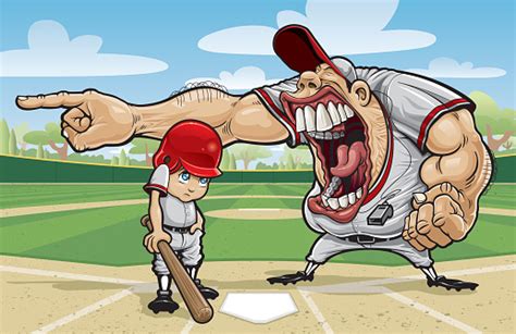 Cartoon Of Large Angry Coach Yelling At Little League Kid Stock ...