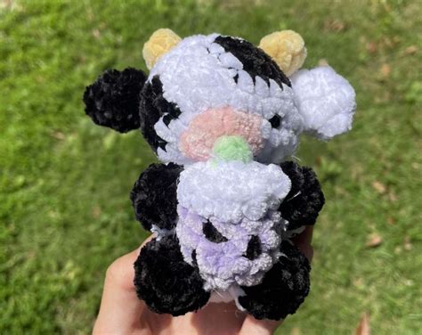 Crochet Cow Holding Boba Tea Plushie Boba Tea Cow Cow Plushie