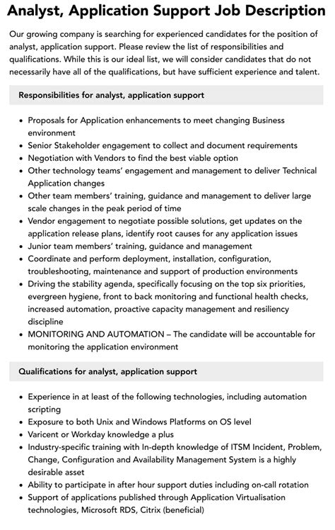 Analyst Application Support Job Description Velvet Jobs