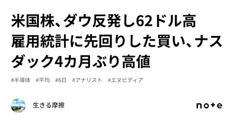 米国株、ダウ反発し62ドル高 雇用統計に先回りした買い、ナスダック4カ月ぶり高値｜生きる摩擦