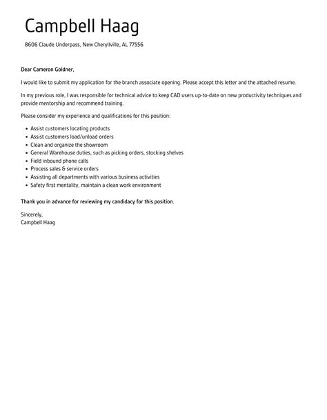 Branch Associate Cover Letter Velvet Jobs