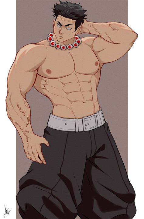 Rule 34 Abs Bara Big Pecs Black Hair Cleavage Clothing Demon Slayer Facial Scar Himejima