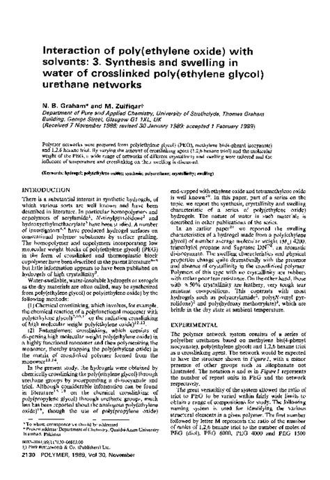 Pdf Interaction Of Poly Ethylene Oxide With Solvents 3 Synthesis And Swelling In Water Of