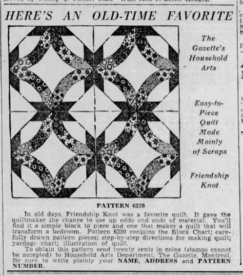 39 02 03 Montreal Gazette Quilt Pattern Friendship Knot