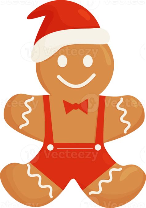 Christmas Gingerbread Man With Santa Hat Png