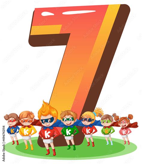 Seven kids with number seven cartoon Stock Vector | Adobe Stock