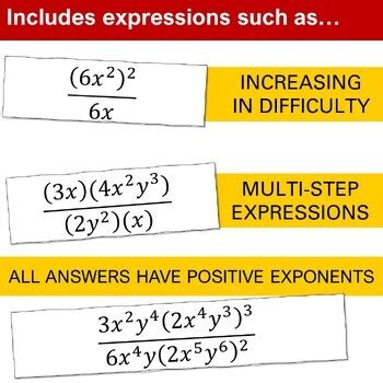 Multiply Divide Exponential Expressions Positive Exponents Activity